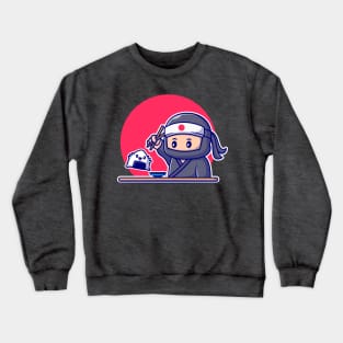 Cute Ninja Eating Onigiri With Chopstick Crewneck Sweatshirt